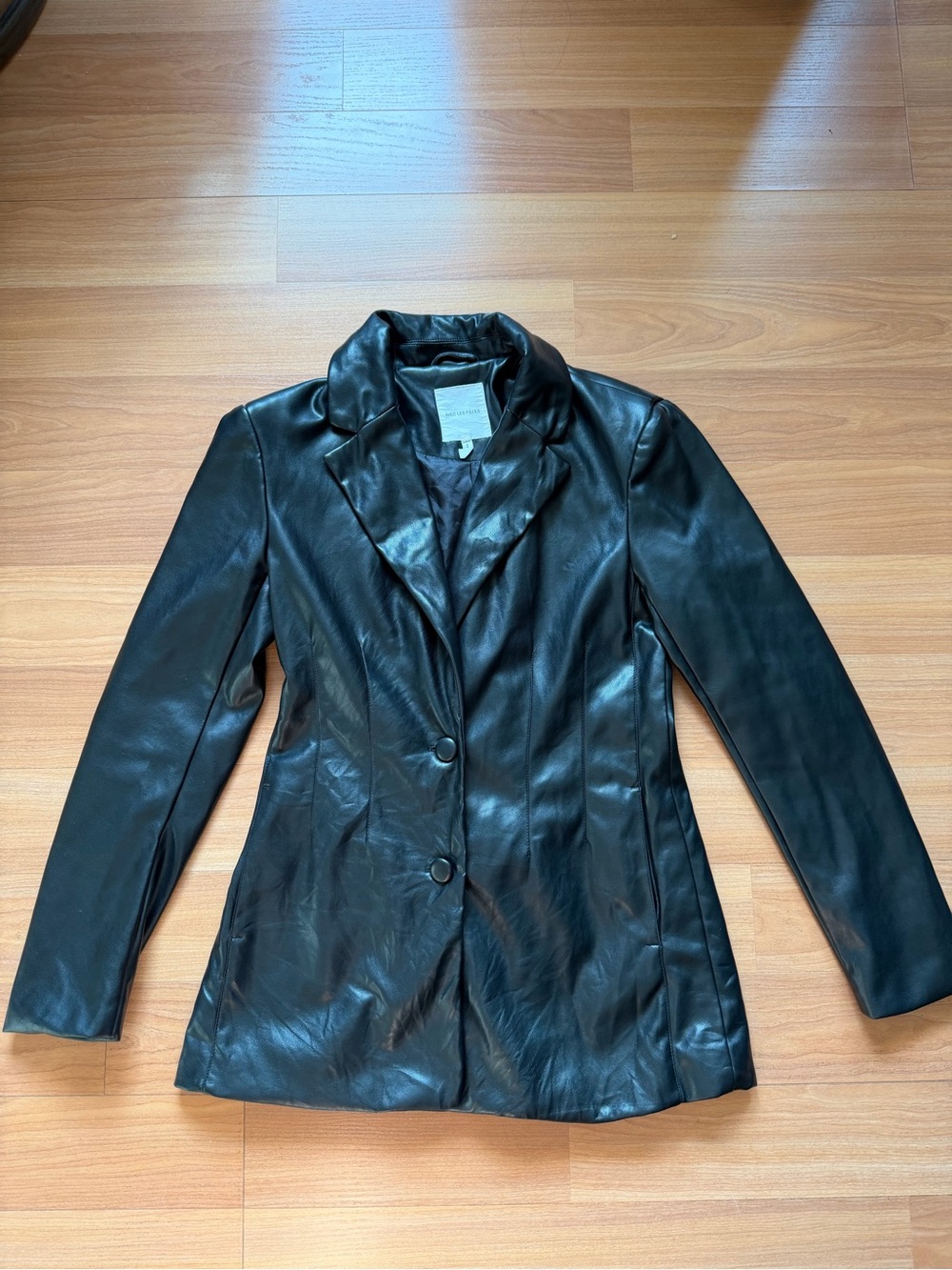 Avec Les Filles Black Faux Leather Fitted Longline Blazer Jacket Women’s Small